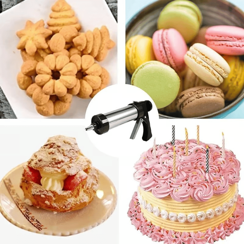 Plätzchenpresse Set – 16 Musterteile + 8 Ausgießer + Reinigungsbürste