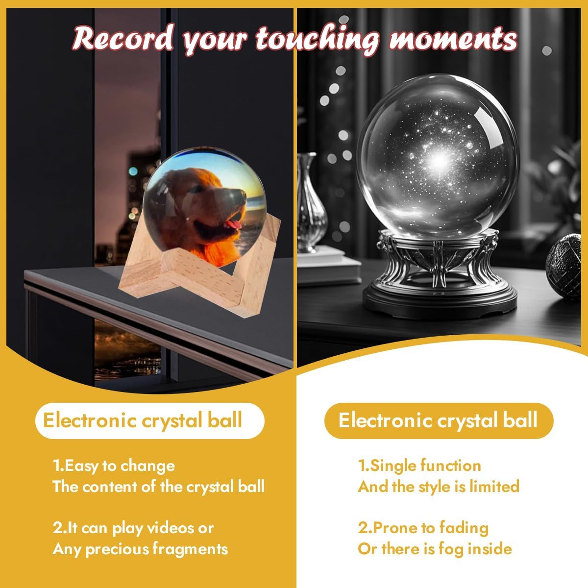 Memory Sphere Lampe – Persönliche Video-Kristallkugel mit Ultraschall-Babyherzschlag, Familienmomente & USB-wiederaufladbar, edles weißes LED-Erinnerungsgeschenk