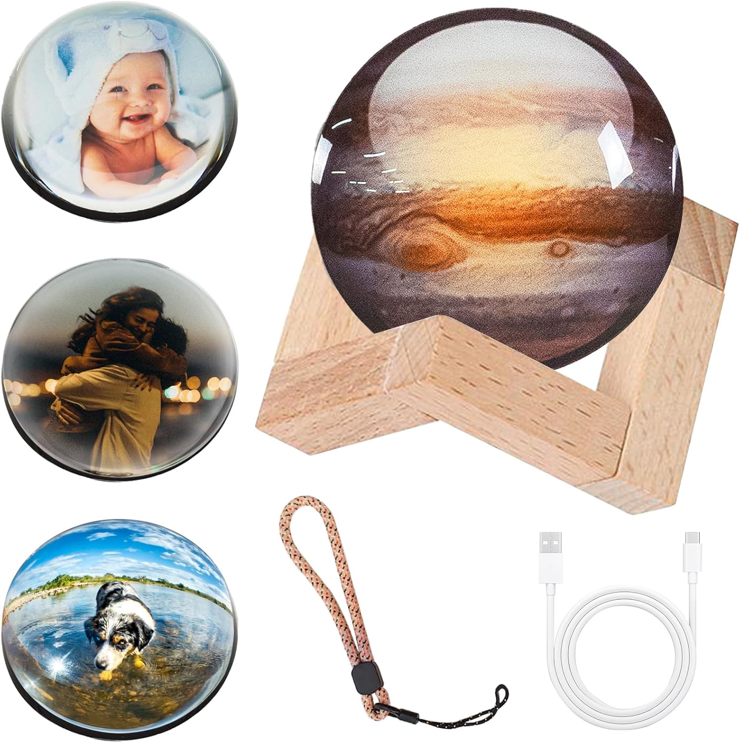 Memory Sphere Lampe – Persönliche Video-Kristallkugel mit Ultraschall-Babyherzschlag, Familienmomente & USB-wiederaufladbar, edles weißes LED-Erinnerungsgeschenk