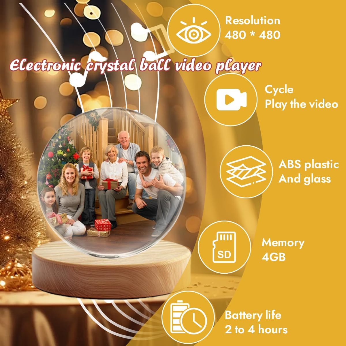 Memory Sphere Lampe – Persönliche Video-Kristallkugel mit Ultraschall-Babyherzschlag, Familienmomente & USB-wiederaufladbar, edles weißes LED-Erinnerungsgeschenk