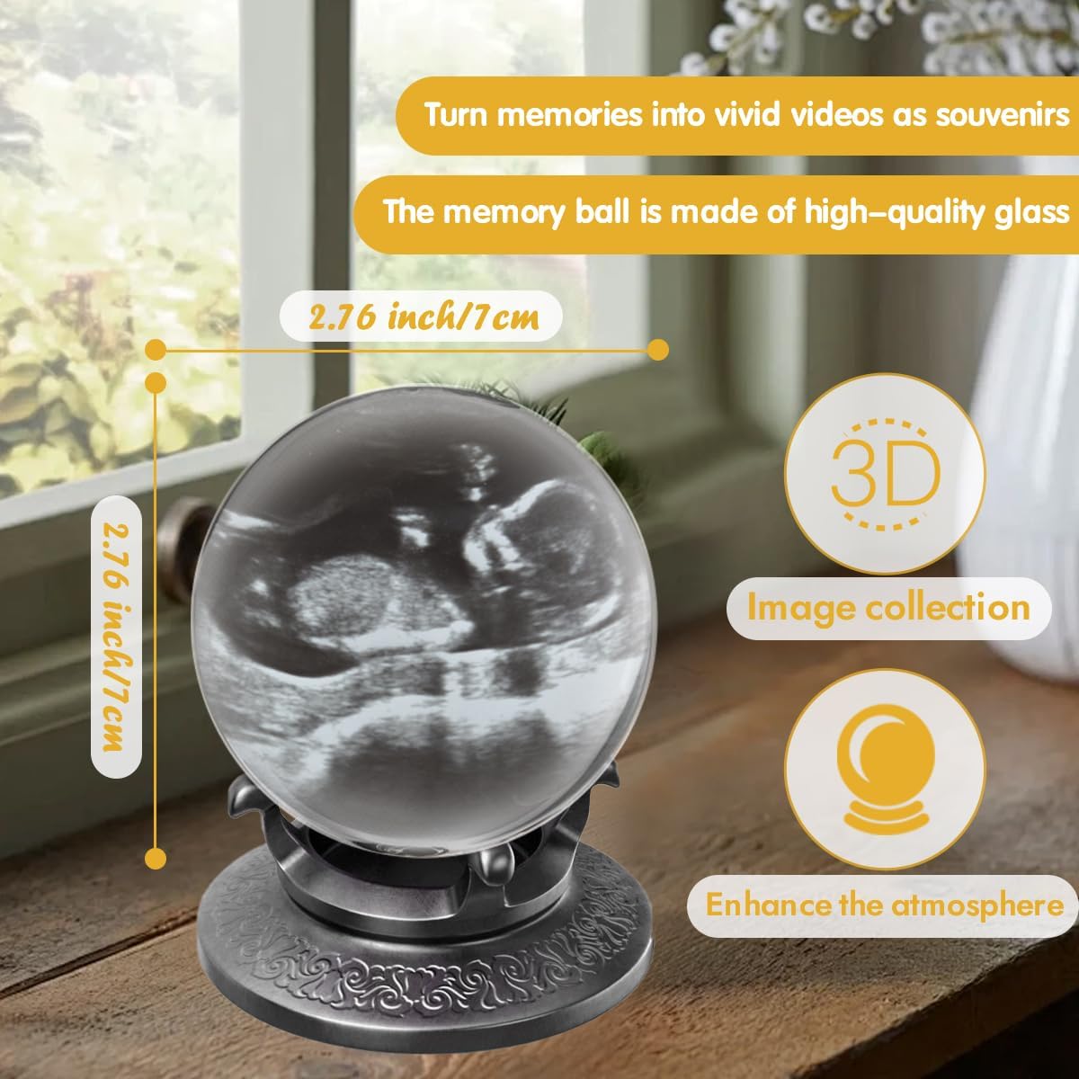 Memory Sphere Lampe – Persönliche Video-Kristallkugel mit Ultraschall-Babyherzschlag, Familienmomente & USB-wiederaufladbar, edles weißes LED-Erinnerungsgeschenk