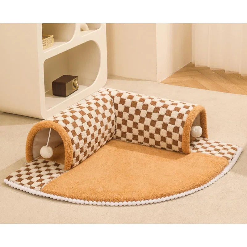 2-in-1 Lustige Plüschdecke Katze Tunnel Katzenbett