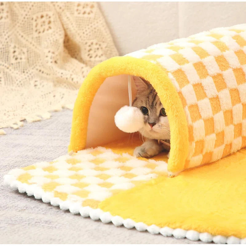 2-in-1 Lustige Plüschdecke Katze Tunnel Katzenbett