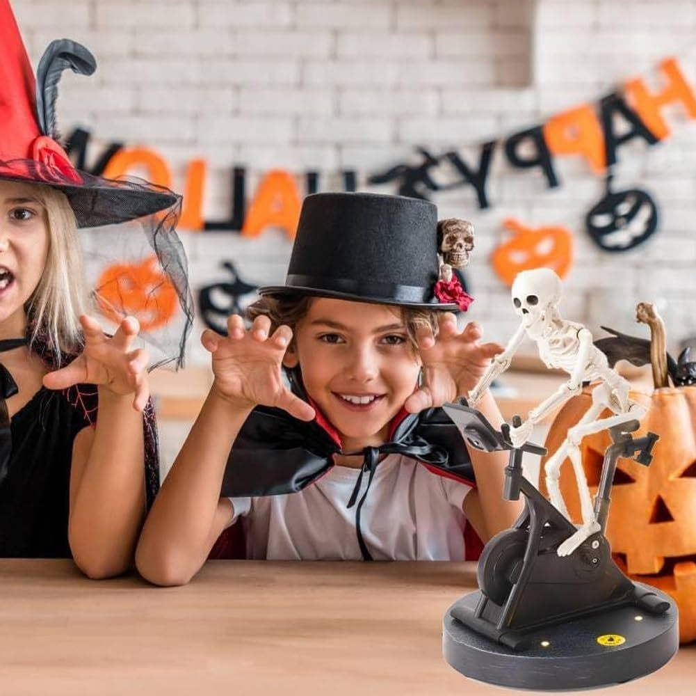 Bewegliches Skelett auf dem Fahrrad – Lustige Animatronik-Dekoration für Halloween und Partys