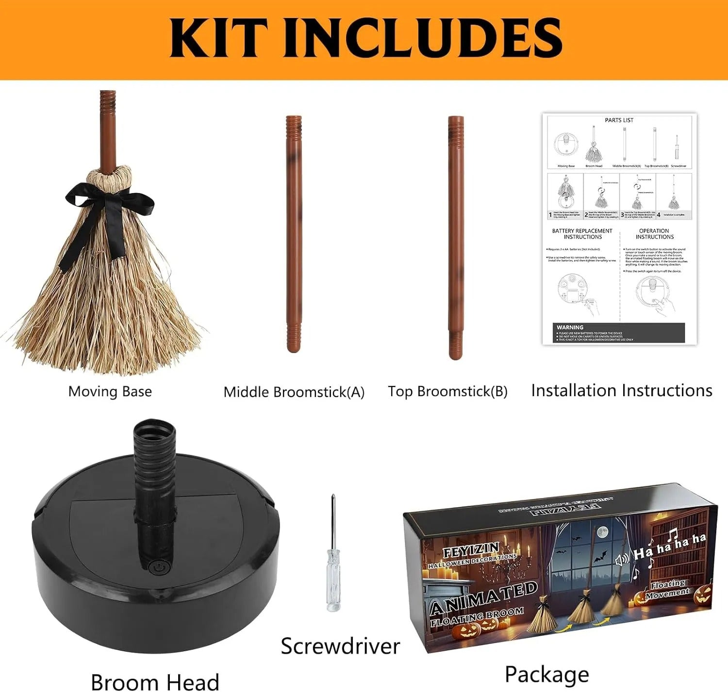 Schwebender Hexenbesen – Reagiert auf Geräusche & Berührungen mit Lachen und Bewegung